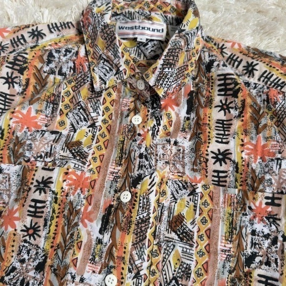 Vintage 90s Westbound Abstract Geometric Cotton Button Up Shirt Southwest Mens S